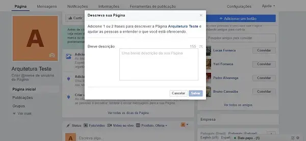 Como criar uma página no Facebook: descrição