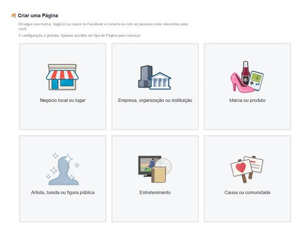 Como criar uma página no Facebook: tipos de página