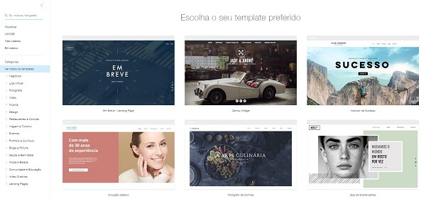 Como criar conta no wix: templates