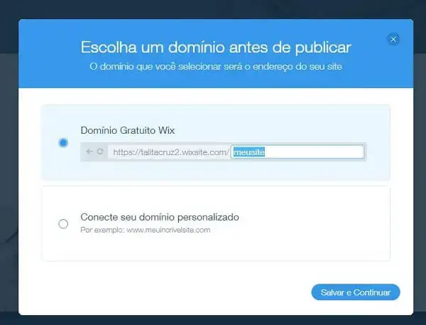 Como criar site no Wix: domínio