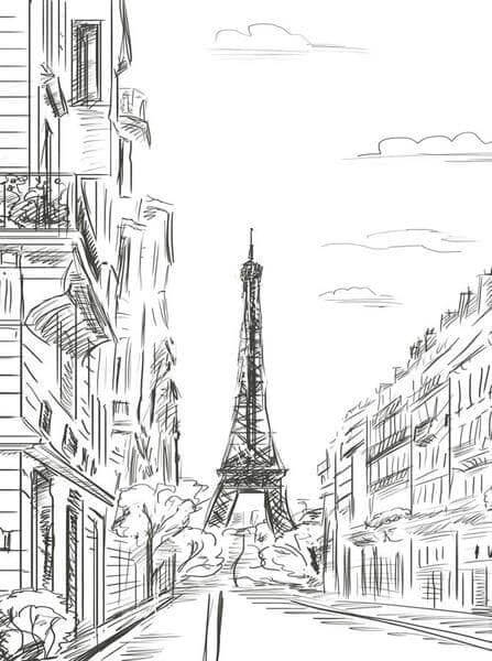 Desenhos de arquitetura: Torre Eiffel desenhada à lápis