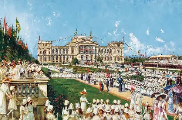 Tela de 1912 retrata a inauguração do jardim do Parque da Independência autor Augustin Salina y Teruel