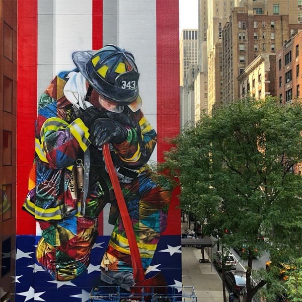 Kobra grafite: mural de bombeiro em Nova York