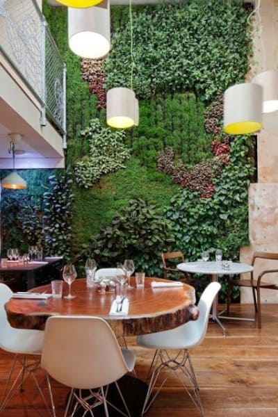 Muro verde em restaurante (foto: construindominhacasaclean.com)